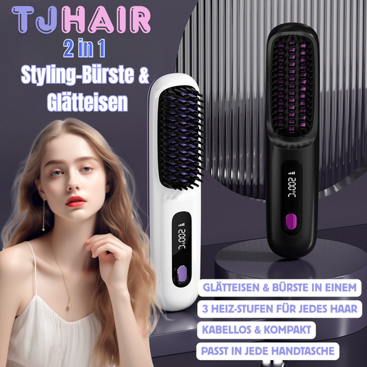 TJHair 2 in 1 – Kabelloses Glätteisen & Styling-Bürste